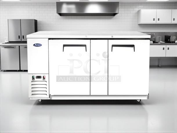 Atosa Model MBB69GR back bar cooler, 68", two solid doors, 21.5 cu. ft., excellent condition, tested, working, 115V.