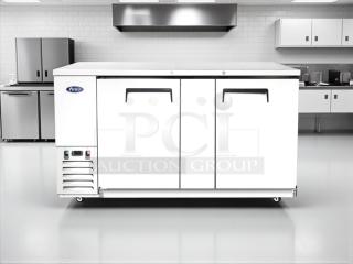 Atosa Model MBB69GR back bar cooler, 68", two solid doors, 21.5 cu. ft., excellent condition, tested, working, 115V.