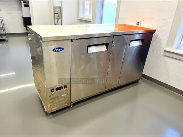 Atosa MBB69GR 68" two-section back bar cooler, excellent condition, solid doors, 21.5 cu. ft., 115v, tested and working.