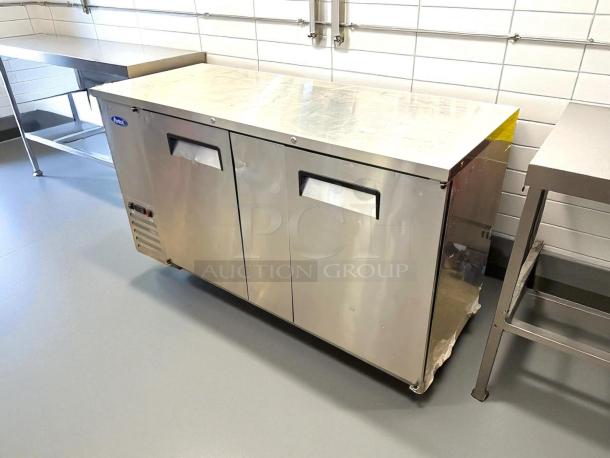Atosa MBB69GR 68" back bar cooler, 21.5 cu. ft., excellent condition, solid doors, stainless steel finish, tested & working.