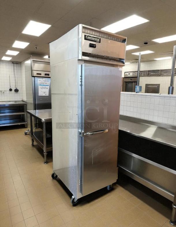 Continental model 1F reach-in freezer, one-section, stainless steel, on casters, excellent condition, tested working.