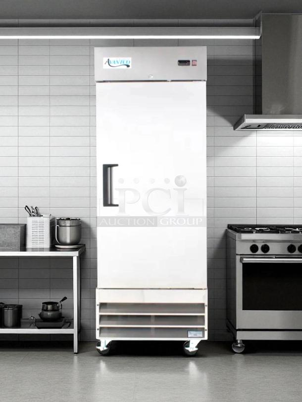 Avantco A-19F-HC 29" solid door reach-in freezer in like new condition, tested and working, with brand logo visible.