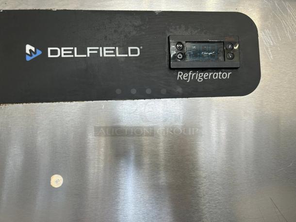 Delfield GBR2P-S refrigerator control panel with digital display, showing logo and the word "Refrigerator."