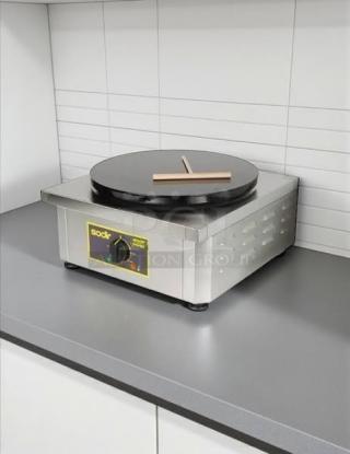 Good condition Equipex 400E single crepe maker with 15 3/4" cast iron plate, 240v/1ph, tested and working.