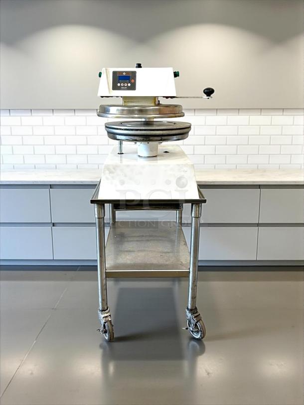 Proluxe DP2350S Apex Pro X2 pizza dough press with dual heat, 12" embedded mold, hydraulic automatic, excellent condition.
