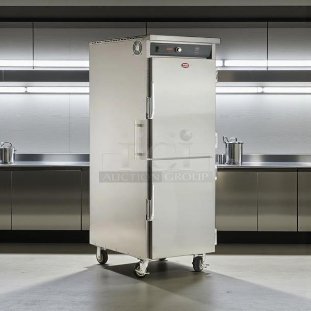FWE UHST-13 heated holding cabinet, 13 pan capacity, solid door, stainless steel, on casters, excellent condition.