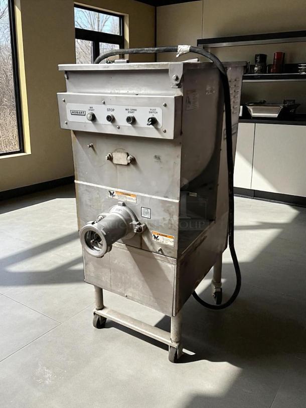 Hobart 4246-2 #32 meat grinder/mixer, 208v, 3ph, 7.5hp. Tested, working condition. Control panel and warning labels visible.