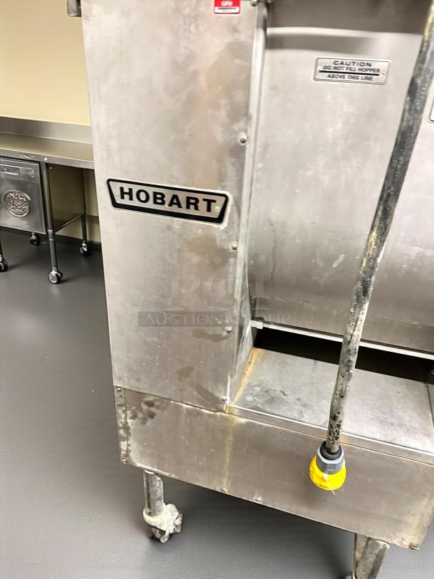 Hobart 4246-2 #32 meat grinder/mixer, stainless steel, tested working, 208v 3ph, 7.5 hp, caution label visible.