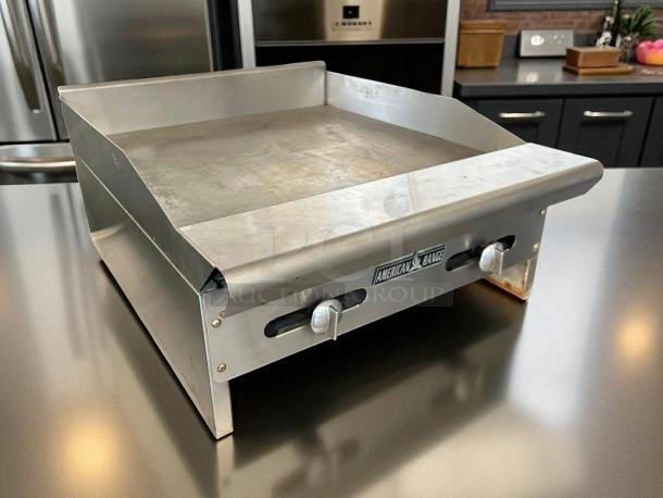 American Range ARMG-24-24 gas griddle, 24" countertop model, stainless steel, manual controls, excellent condition, tested working.