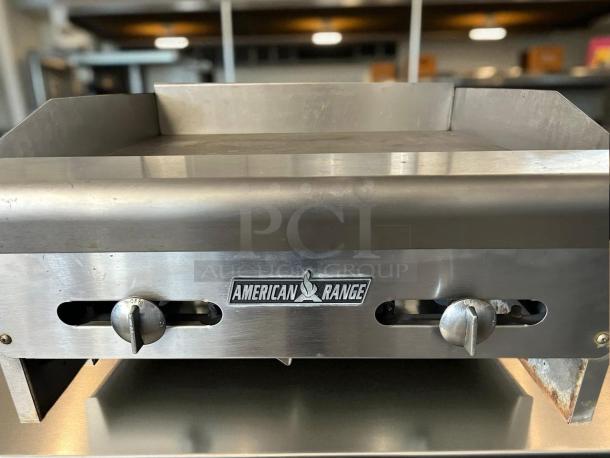 American Range ARMG-24-24 gas griddle, 24" countertop, stainless steel, dual control knobs, great condition, tested and working.