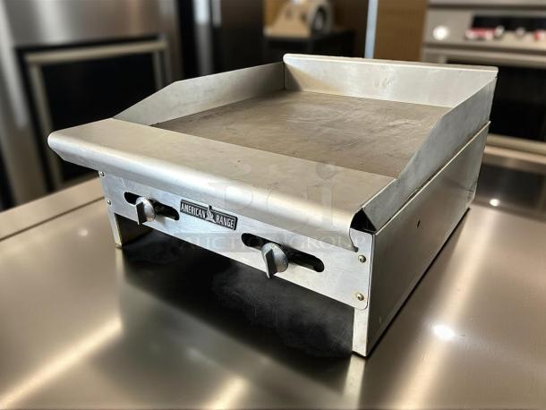 American Range ARMG-24-24 countertop gas griddle, excellent condition, 24", manual controls, stainless steel.