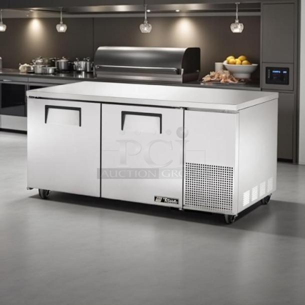 True TWT-67-HC worktop refrigerator, 67", two sections, great condition, stainless steel, 115v, tested and working.