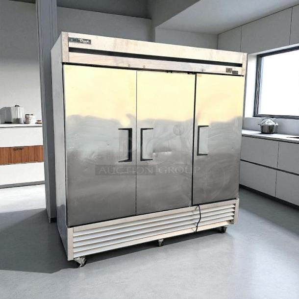 True TS-72F-HC freezer, 78 3/8", stainless steel, three solid doors, left/right hinge. Immaculate condition, tested, working.