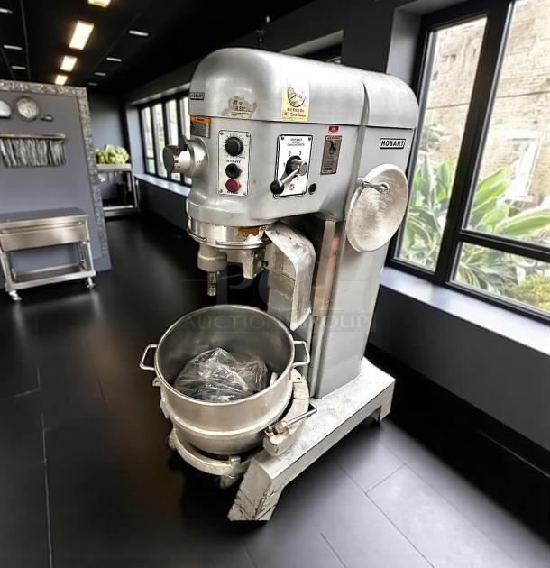 Hobart P660 60 QT Planetary Mixer, silver, tested and working, 220v 1PH, includes bowl and attachments, used condition.