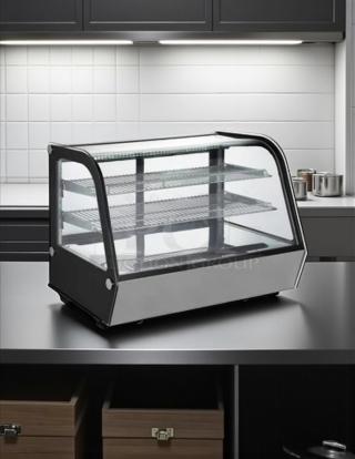 Cooler Depot RTW-160L-4 35″ refrigerated bakery display case with LED lighting, tested and working, in good condition.