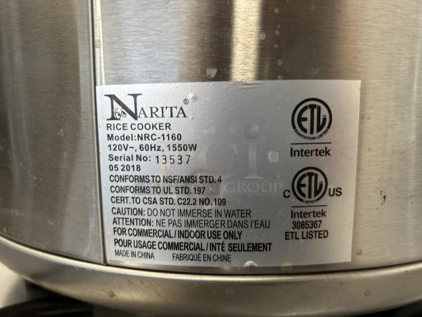 Narita NRC-1160 Rice Cooker, 30 Cup, S/S, 1550W, ETL listed, new, box size 18.5"x17.5"x14.5".