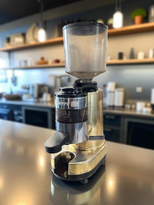 Gino Rossi RR45 commercial coffee grinder, fully automatic, 115v. Great condition, tested and working. Clear hopper and stainless finish.