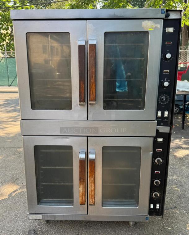 Vulcan Double Stack Convection Oven, stainless steel, wood handles, visible controls, good condition, model details not shown.