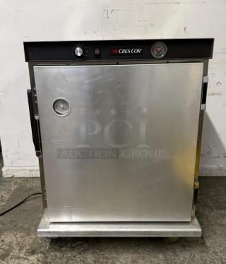 Cres Cor H339U8AC insulated mobile heated cabinet, 8 pan capacity, 120v, stainless steel, temperature gauge, good condition.
