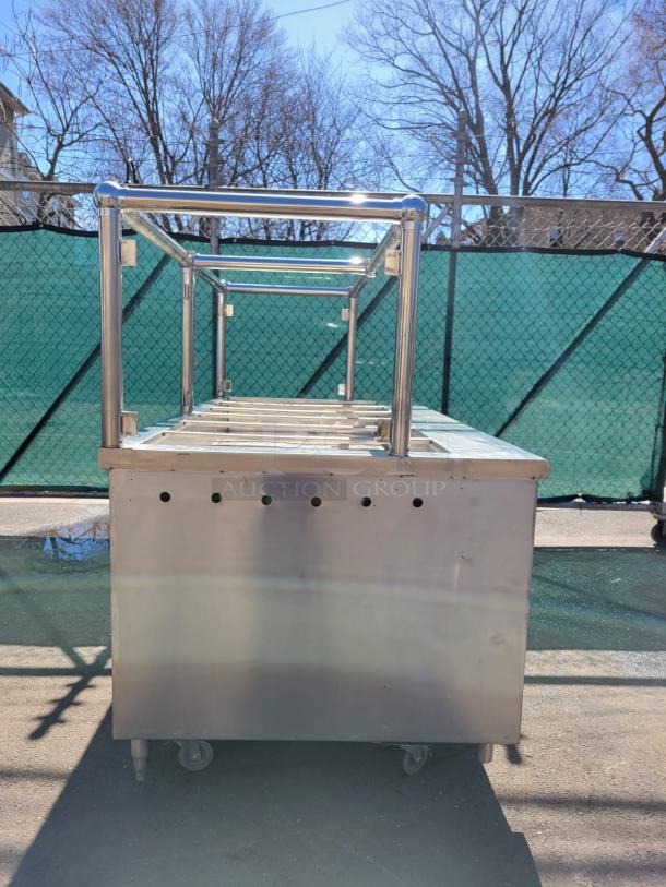 SANNG KUNG SKS03 stainless steel gas steam table, sturdy construction, on wheels, excellent condition, ideal for catering.