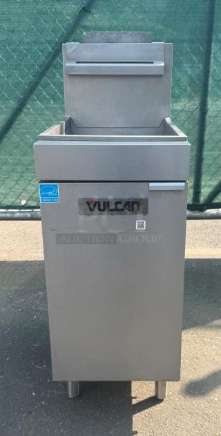Vulcan Natural Gas Floor Fryer, Model 1VEG35M-1, 35-40 lb. capacity, 70,000 BTU, with millivolt controls. Energy Star label.