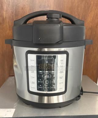 Insignia 3 Quart Pressure Cooker, stainless steel with multi-function settings: slow cook, steam, sauté, rice. Excellent condition.