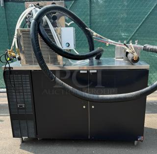 Perlick 4404 60" stainless steel beer dispenser, fits (5) 1/4 kegs, with refrigeration unit and hoses, in good condition.