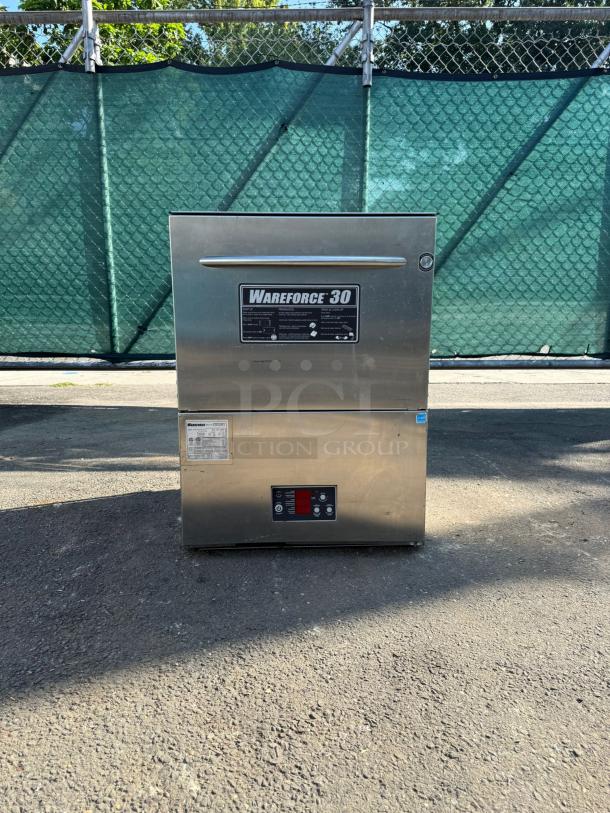 Wareforce UH30-E energy-efficient undercounter dishwasher, stainless steel, model UH30-E, 208/230V, visible control panel.