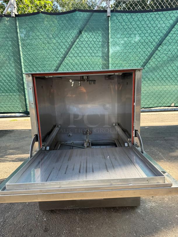 Wareforce UH30-E undercounter dishwasher, energy efficient, high temp, 208/230V, stainless steel, open door view.