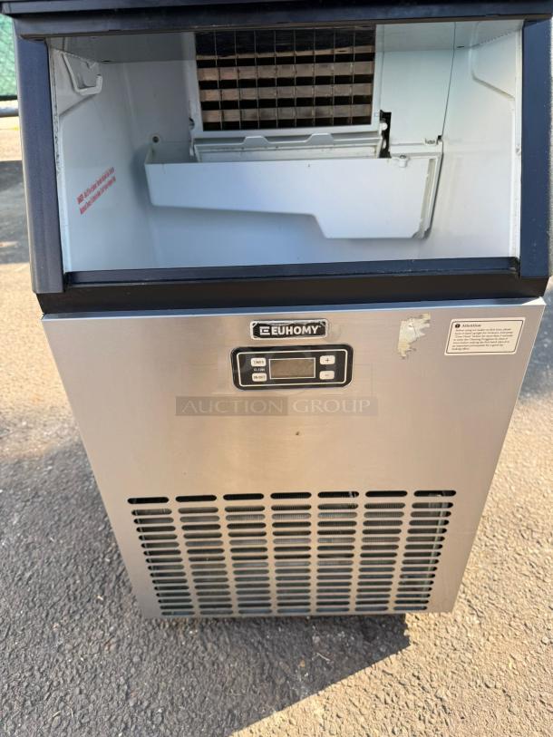 EUHOMY IM-02 commercial ice maker machine, stainless steel, 99lbs daily production, 33lbs storage, freestanding/under counter.