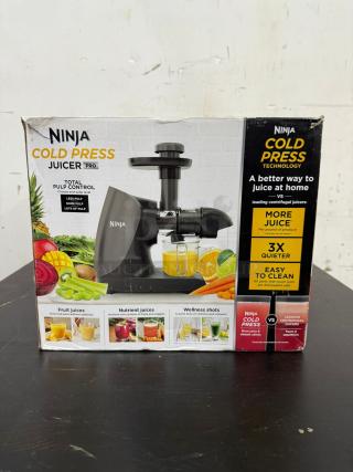 Ninja Cold Press Juicer, model Cold Press Juicer Pro, featuring Total Pulp Control, new in box, BPA-free, dishwasher-safe.