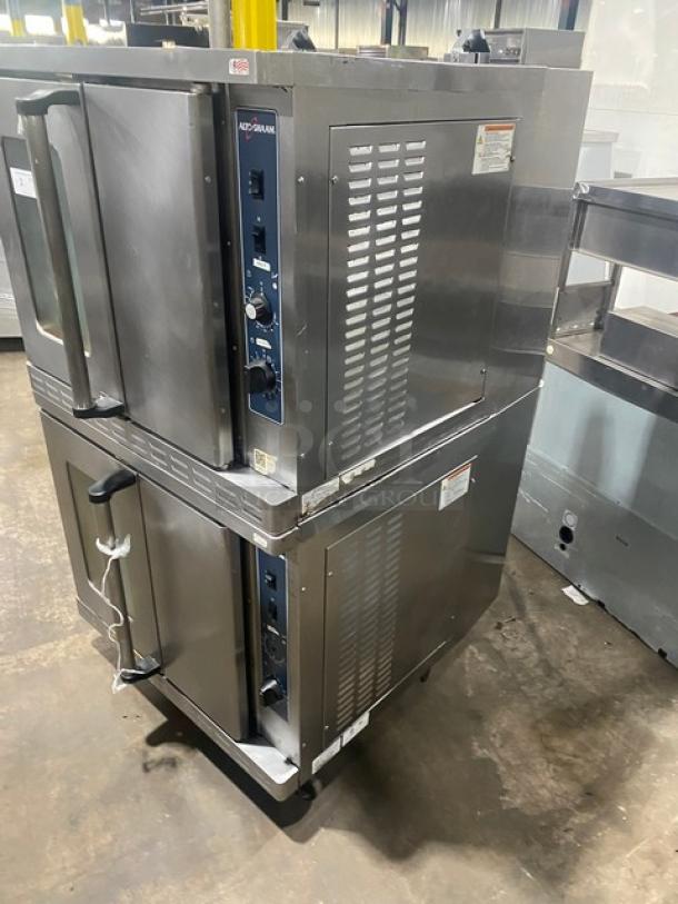 Alto-Shaam ASC-4G double stacked convection oven, stainless steel, natural gas, thermostatic control, wired rack.