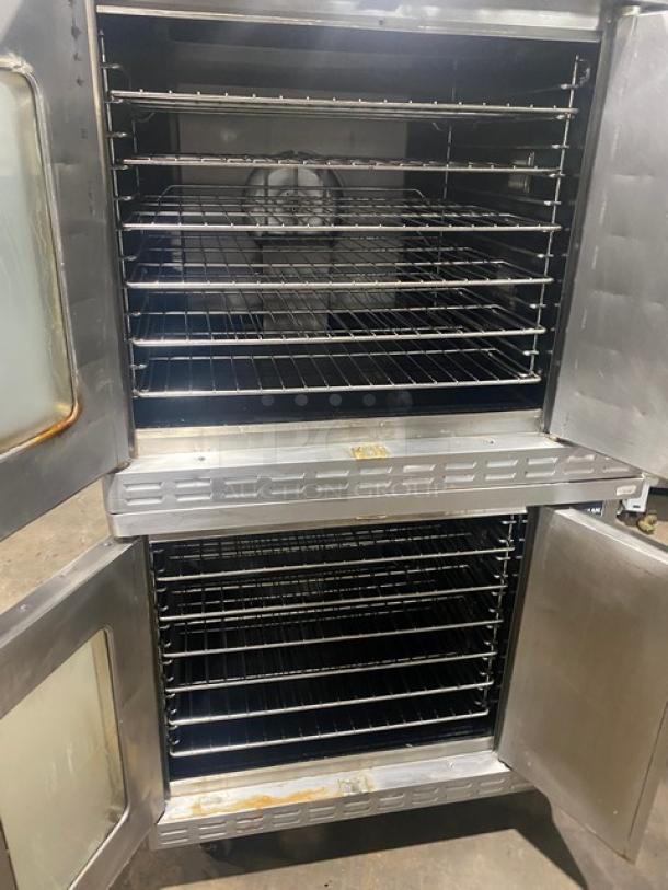 Alto-Sham ASC-4G double stacked convection oven, stainless steel, natural gas, with wired racks, thermostatic control, model ASC-4G.