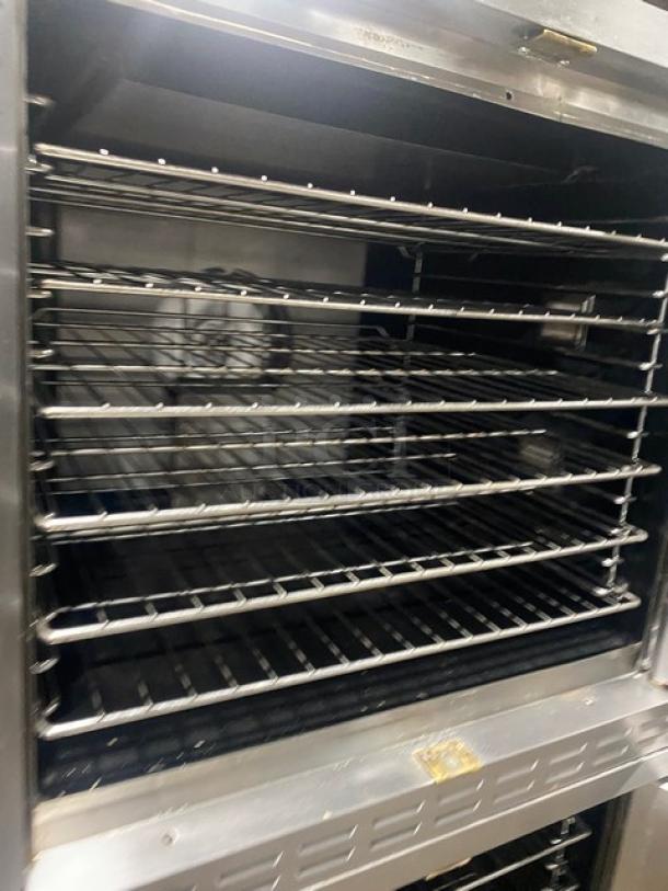Alto-Shaam ASC-4G stainless steel double stacked convection oven with wired rack, thermostatic control, model ASC-4G.