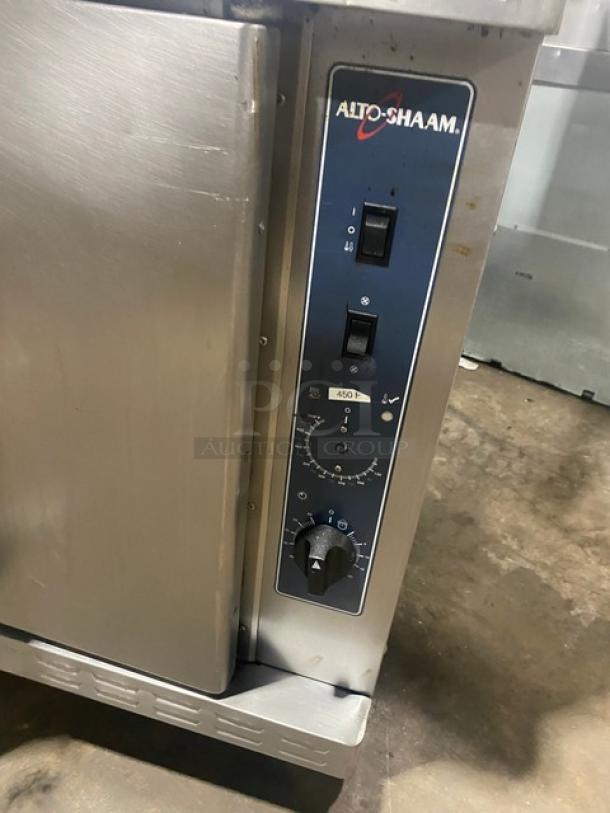 Alto-Shaam ASC-4G stainless steel double convection oven, natural gas, thermostatic control, wired rack, model ASC-4G.