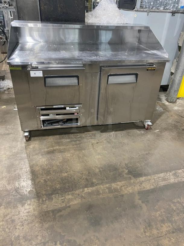 Cooltech CTR-60DR stainless steel 2-door pizza prep table, 2022 model, excellent condition, 115V, 1 phase, on casters.
