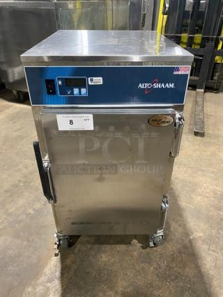 Alto-Shaam Model 500-S Halo Heat electric holding cabinet, stainless-steel, mobile, on casters, built-in pan rack.