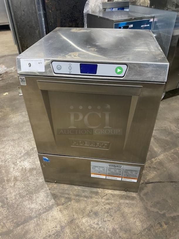 Hobart LXEC commercial under-counter dishwasher, stainless steel, with full-size peg rack, 120V, 1 phase, excellent condition.