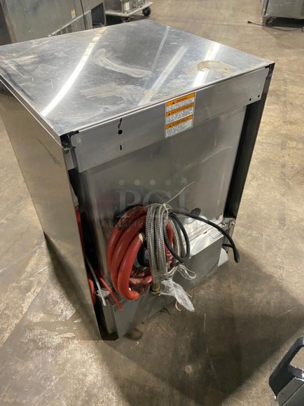 Hobart LXEC commercial stainless steel under-counter dishwasher with full-size peg rack; model LXEC, SN 231173152, 120V, 1 phase.