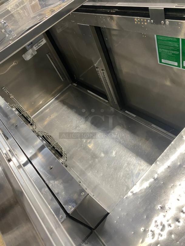 Turbo-Air JBT-60 refrigerated buffet table, stainless steel, 2 doors, clear sneeze guard, 115V, on casters, serial JB6TA12016.
