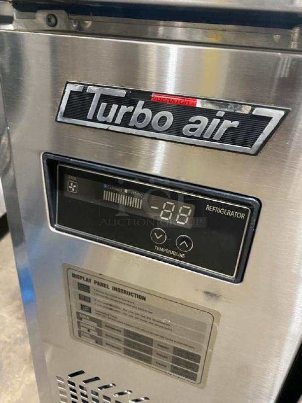 Turbo-Air stainless steel refrigerated buffet table, model JBT-60, with digital temperature display and branding visible.