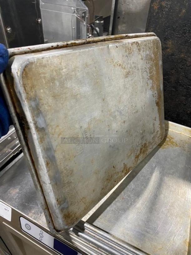 Don Commercial Aluminum Baking Pan, Model 1060717, used condition; features visible wear, robust for commercial use.