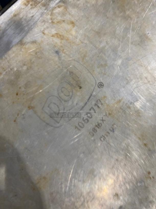 Don commercial aluminum baking pan, Model 1060717, used condition with surface wear, engraved branding visible.