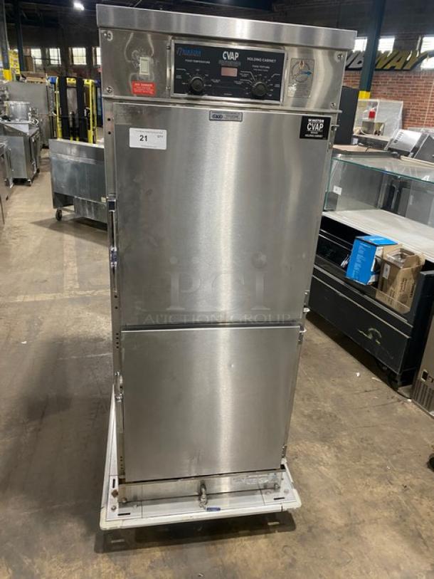 Winston Industries Cvap-4000A HA4522GE heated holding cabinet, stainless steel, half door, pass-through, on casters, 120V 1 Phase.