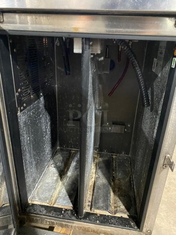 Perlick DZS36-T-1 stainless steel dual-zone refrigerated bar cabinet, single section, interior view, used condition.