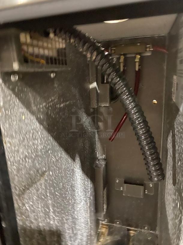 Perlick DZS36-T-1 Stainless Steel Dual-Zone Refrigerated Back Bar Cabinet, internal wiring and components visible.