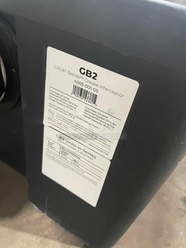 Schier Products Great Basin Series grease interceptor, model 4065-001-05, 2020, black, 20 gal. capacity, excellent condition.