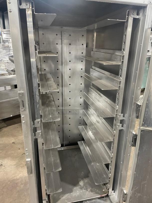 Metro Flavor Hold Series Model C199-H(1)N insulated cabinet, half door, on casters, wide pan slides, 120V, used condition.