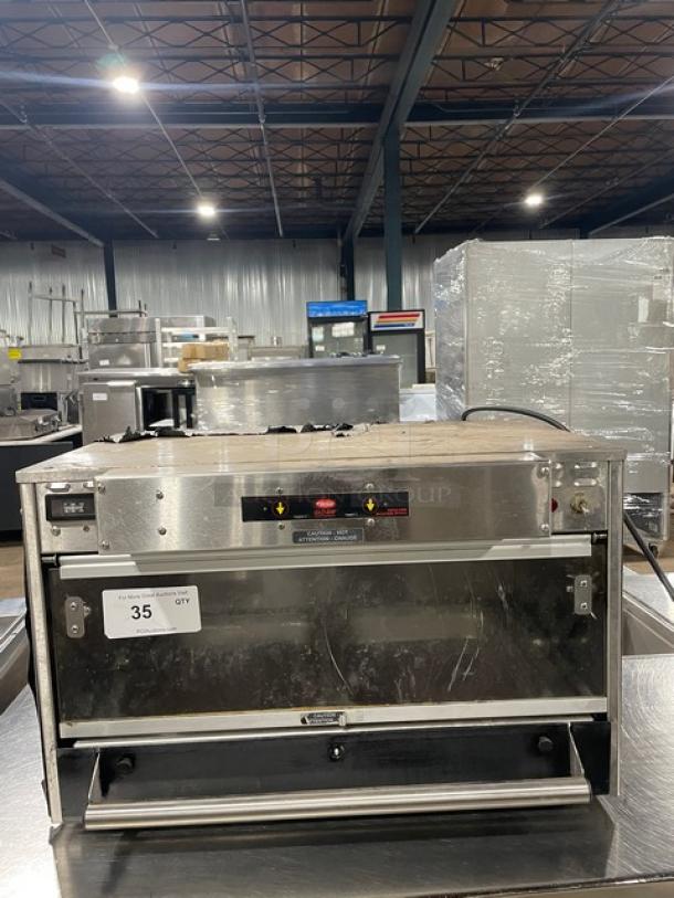 Hatco Glo-Ray GRMW-3 stainless steel countertop food warmer, electric, model GRMW-3, serial 4219361345, 120V, 1 phase.