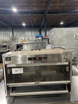 Hatco Glo-Ray GRMW-3 stainless steel countertop food warmer, electric, model GRMW-3, serial 4219361345, 120V, 1 phase.